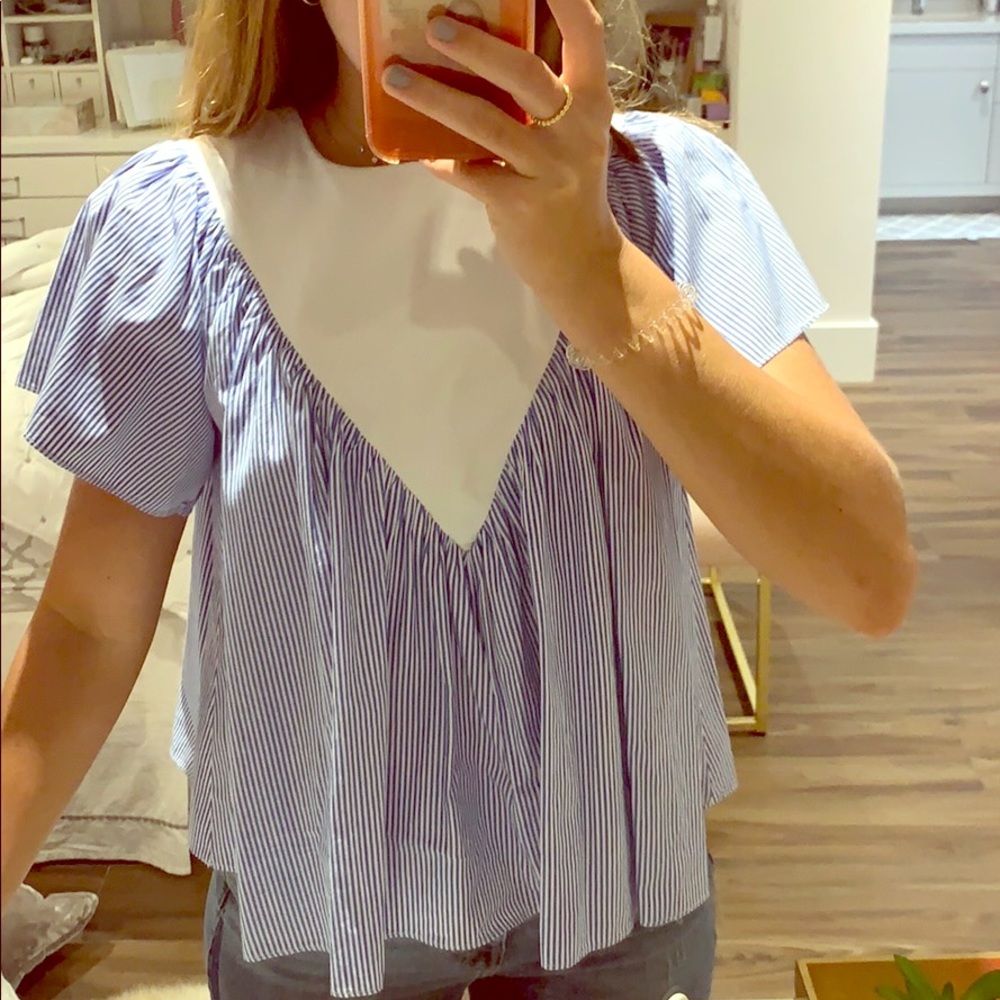 Blue and White Striped Blouse